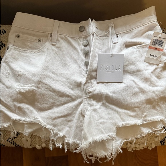 pistola Pants - Pistola White Frayed High-Rise Button-Front Denim Shorts